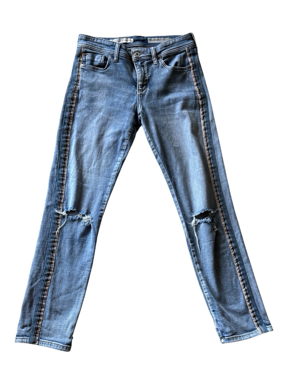 PILCRO Distressed Side Stripe Slim Boyfriend Relaxed Blue Jeans Size 26